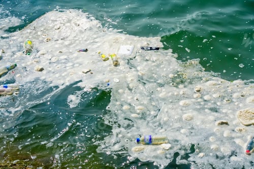 Preview: Plastic Garbage Floating on Water Surface Showing Environmental Pollution Problem in the Sea