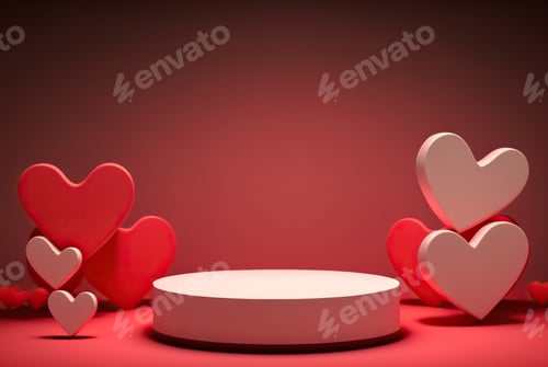 Preview: Pedestal for product display presentation for Valentine's Day. Romantic showcase with hearts on a