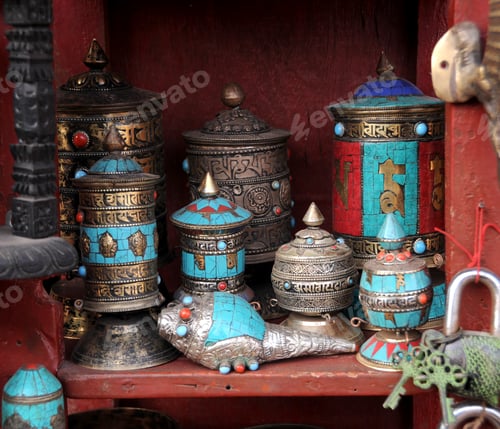 Preview: traditional handicrafts and Religious statues for selling on street, Kathmandu, Nepal.