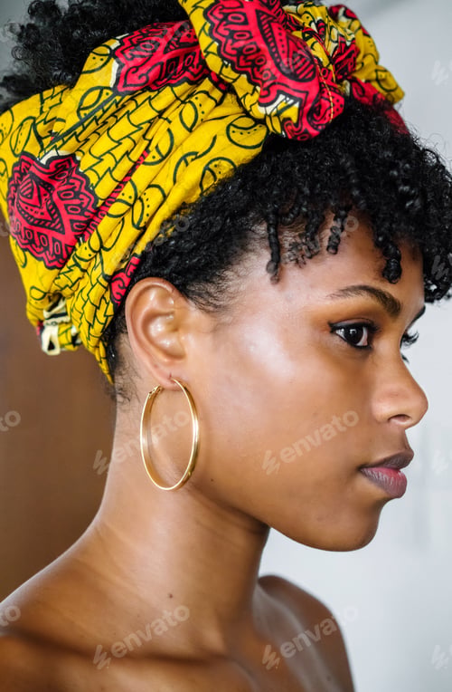 Preview: Black woman wearing head wrap portrait