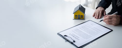 Preview: Close up view of real estate agent showing house contract to customer, explaining term and condit