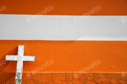 Preview: White Cross on Urban orange Brick Church