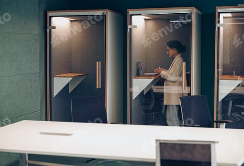 Preview: Woman Works in Modern Office Phone Booth