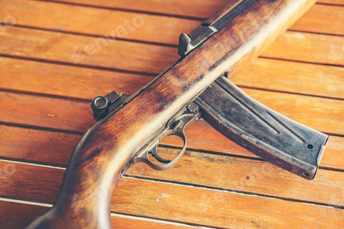 Preview: The ancient machine gun of the Second World War. the bullet of the gun looks at point blank range