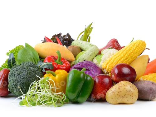 Preview: vegetables and fruits on white background