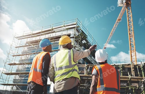 Preview: Shot of a group of builders assessing progress at a construction site