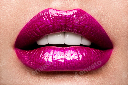 Preview: Sexy Lips. Beauty Pink Lips Makeup Detail.