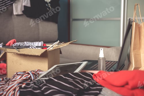Preview: Shopping online. Purchasing clothes remotely from home to quarantine, lockdown covid19 using digital