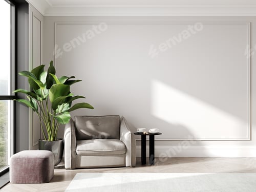 Preview: Modern home interior background, wall mockup, 3D render