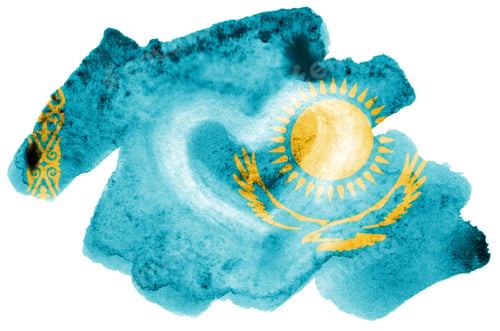 Preview: Kazakhstan flag is depicted in liquid watercolor style isolated on white background