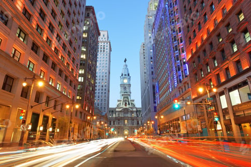 Preview: Philadelphia, Pennsylvania, USA cityscape on Broad Street with City Hall