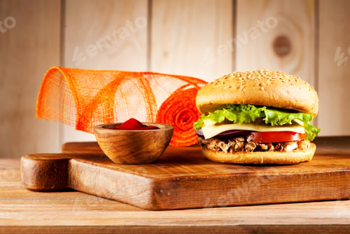 Preview: Fast food Burgers with meat turkey, cheese and vegetables