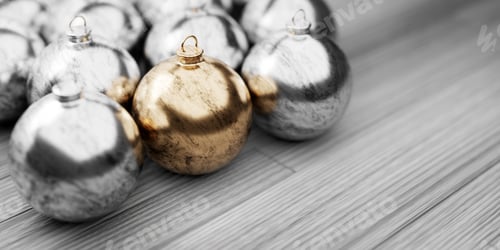 Preview: Silver and golden Christmas balls on wood