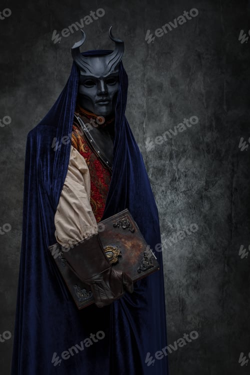 Preview: Antique dark cultist of mystic brotherhood with book