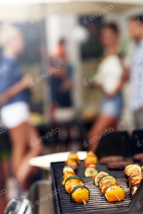 Preview: Grilled shashliks and hamburgers on grate
