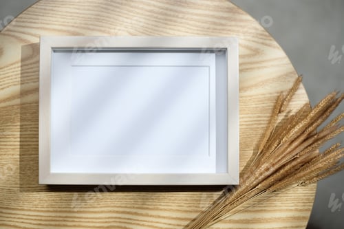 Preview: mockup phoeo frame on wood table in living room