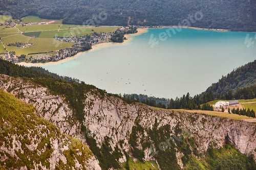 Preview: Mondsee lake and Alpine range in Salzburg region. Austria highlight