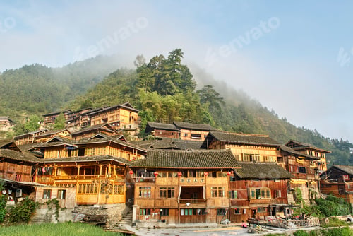 Preview: Misty mountain and Xijiang village, Guizhou, China