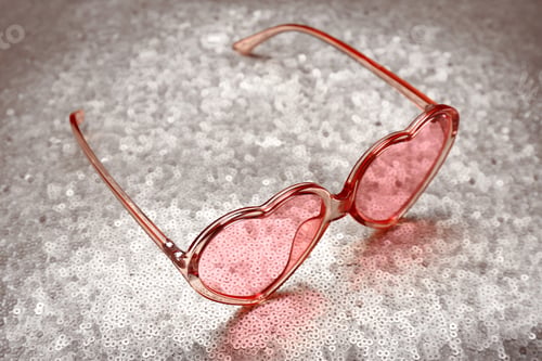 Preview: Pink heart shaped sunglasses on bright background