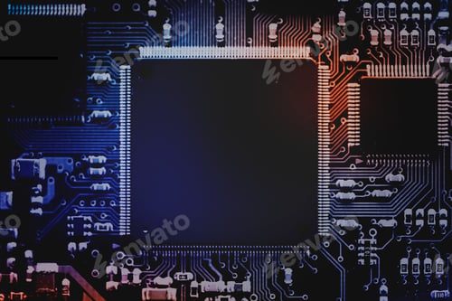 Preview: Smart microchip background on a motherboard closeup technology