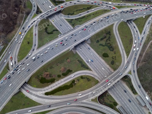 Preview: aerial view from a drone to a road junction in the city