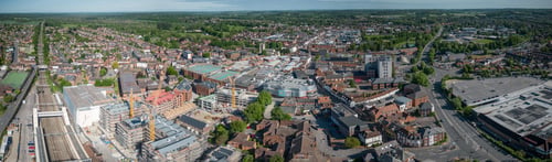 Preview: Aerial view of Newbury Town from the Railway station heading north