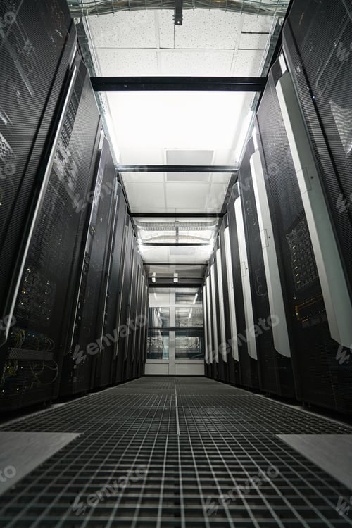 Preview: Server racks standing in hallway of data center