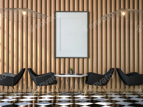 Preview: 3D Mockup photo frame in Canteen interior