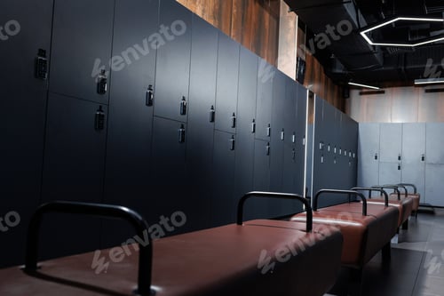 Preview: A modern dressing room for people to change before training. Dressing room in the gym