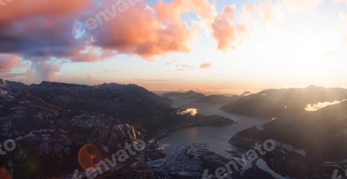 Preview: Aerial View of a small city, Squamish, in Howe Sound during winter season