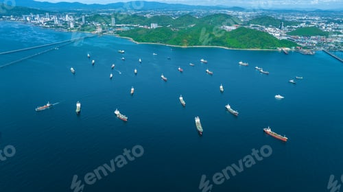 Preview: Oil Crude Gas Tanker Ship, Cargo container Ship offshore mooring at Ocean Bay Petroleum