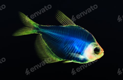 Preview: Alizarin bone stain anatomical fish skeleton preparation of a white finned tetra