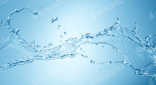 Preview: Water splash isolated on blue background