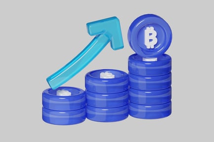 Bitcoin Growth Stack with Upward Arrow