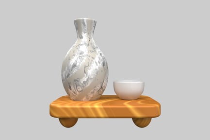 Preview: Ceramic sake set on a wooden platform