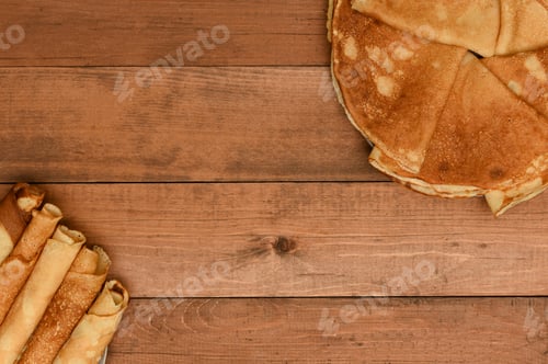 Preview: Crepe with strawberry and blueberries on light background.