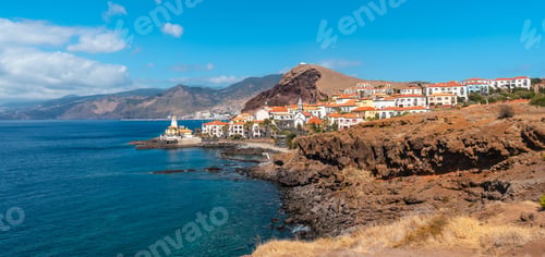 Preview: Panoramic view of the town of Canical in Madeira. Fishing port, Machico, Ponta de Sao Lourenco