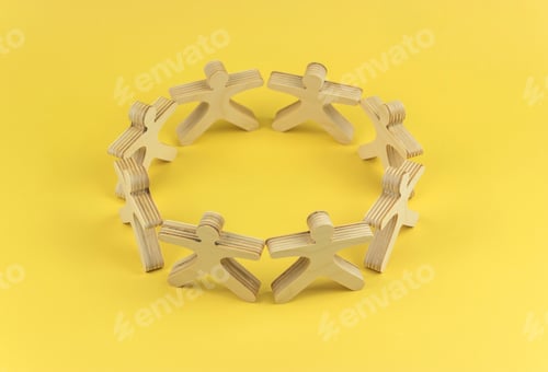 Preview: Business team people stand together in a circle. Brainstorming concept