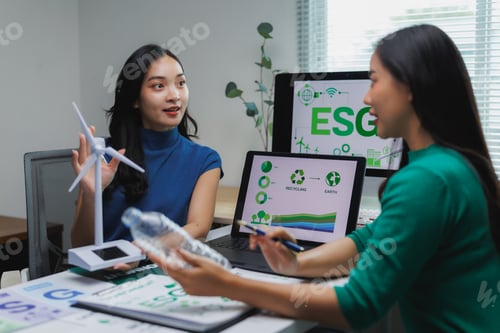 Preview: Businesswomen discussing environmental, social, and governance strategy