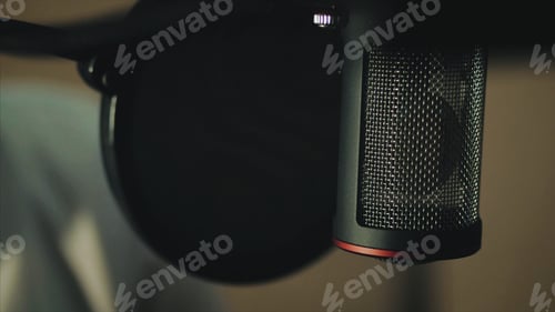 Preview: Close up view of microphone in music professional studio. recording a music track, songs, rapping