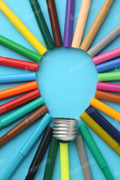 Preview: Creative thinking ideas and innovation concepts. Yellow coloured light bulb on the background