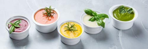 Preview: Set of seasonal fall autumn creamy soups on a table