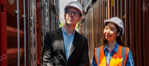 Preview: Manager and container worker working in the construction container yard.