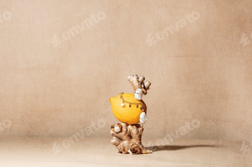 Preview: Juwelry on lemon and ginger on brown background