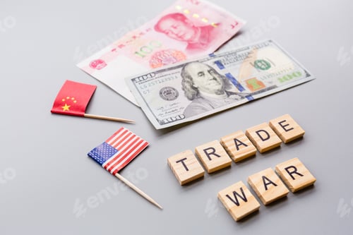 Preview: Trade War Concept with Flags and Currencies