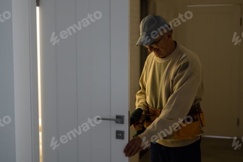 Preview: handyman repair the door lock in the room