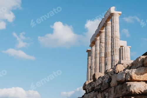 Preview: Ancient Columns Of The Temple Of Poseidon Under A Blue Sky