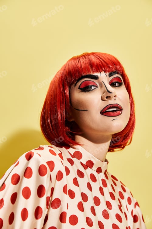 Preview: Whimsical woman: red haired beauty with polka dot makeup