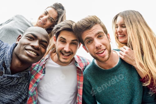 Preview: Multiracial group of friends taking selfie