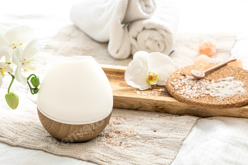 Preview: Modern oil aroma diffuser close up on a blurred background.